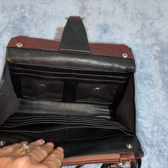 Jack Georges | Women's Black & Brown Embossd Leather  Crossbody Wallet - Picture 9 of 13